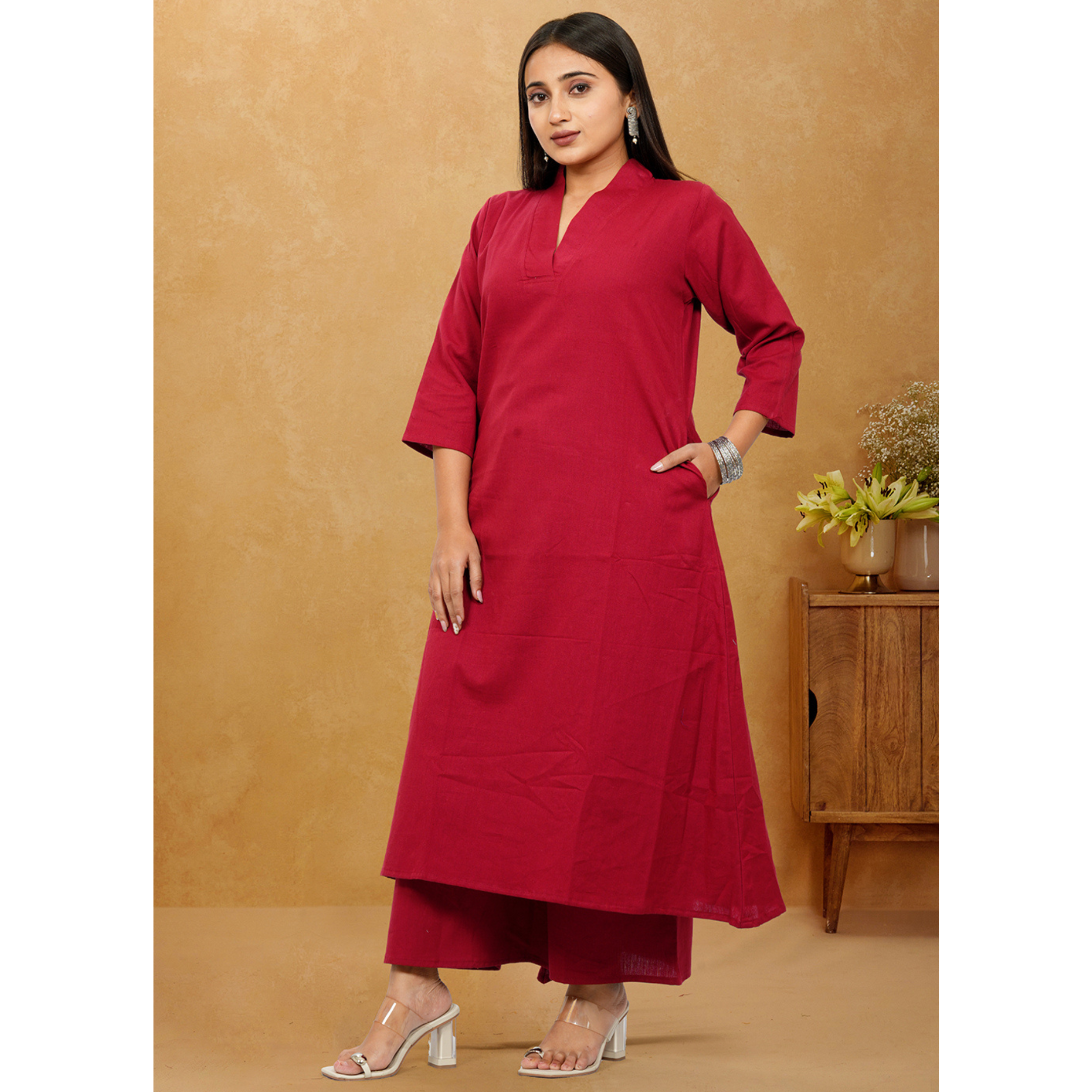 Ruhani Maroon Cotton A-Line long Co-Ord Set Ruhani Maroon Cotton A-Line long Co-Ord Set