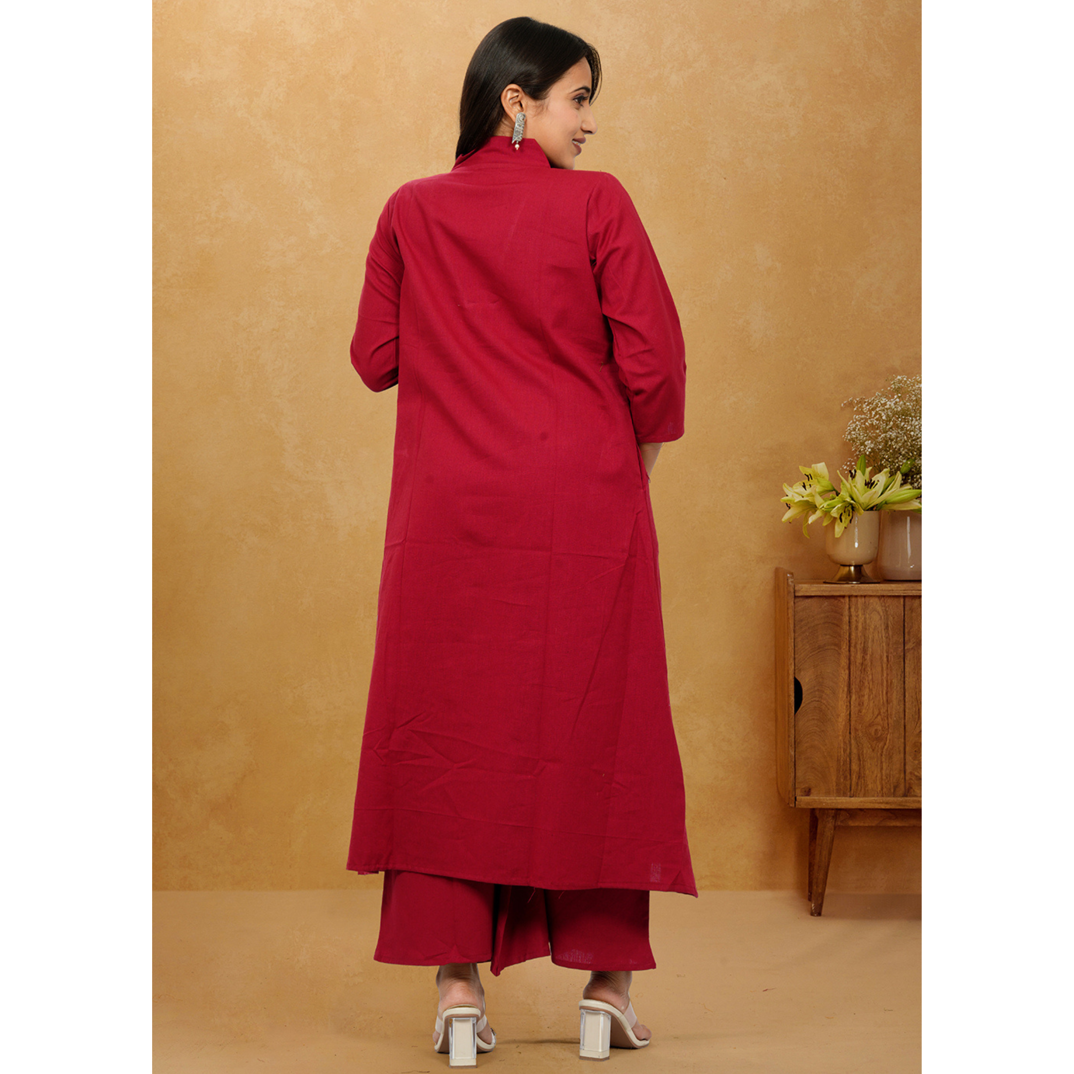 Ruhani Maroon Cotton A-Line long Co-Ord Set Ruhani Maroon Cotton A-Line long Co-Ord Set