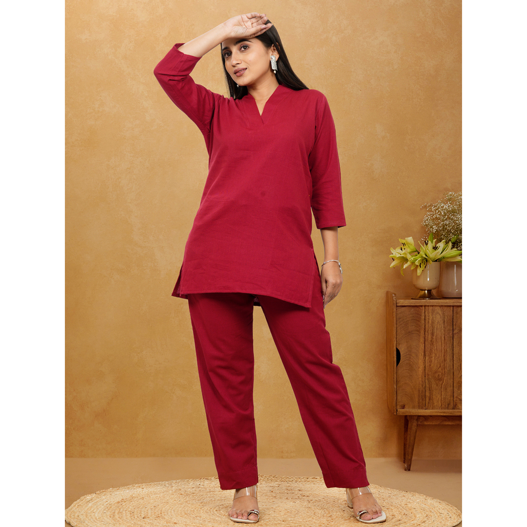 Nivaah Maroon Cotton Short Co-Ord Set Nivaah Maroon Cotton Short Co-Ord Set