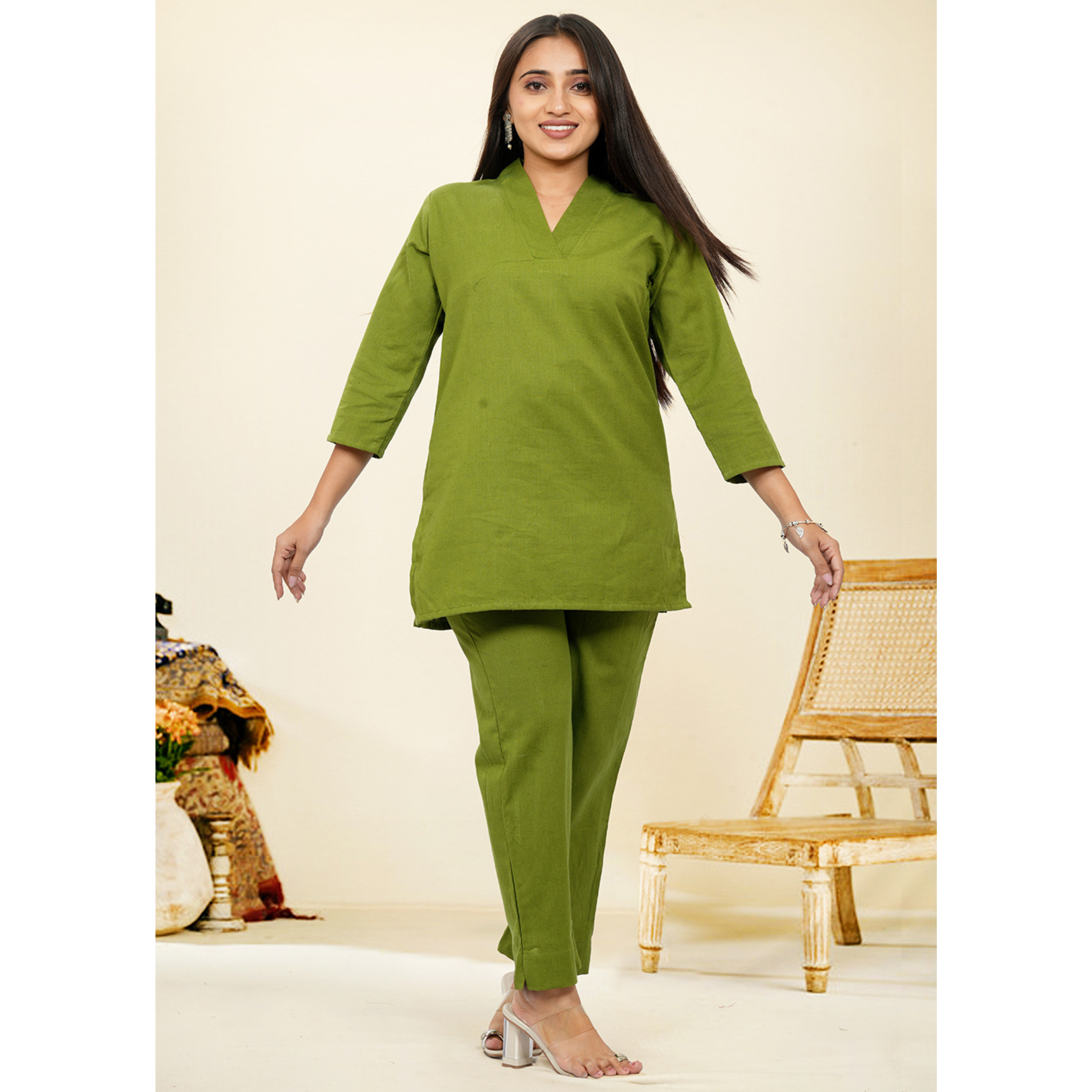 Nivaah Mehendi Green Cotton Short Co-Ord Set Nivaah Mehendi Green Cotton Short Co-Ord Set