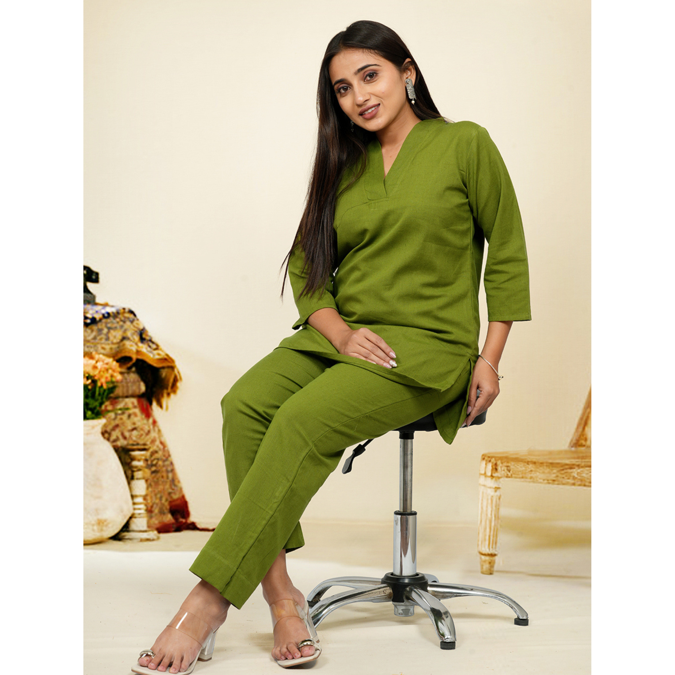 Nivaah Mehendi Green Cotton Short Co-Ord Set Nivaah Mehendi Green Cotton Short Co-Ord Set