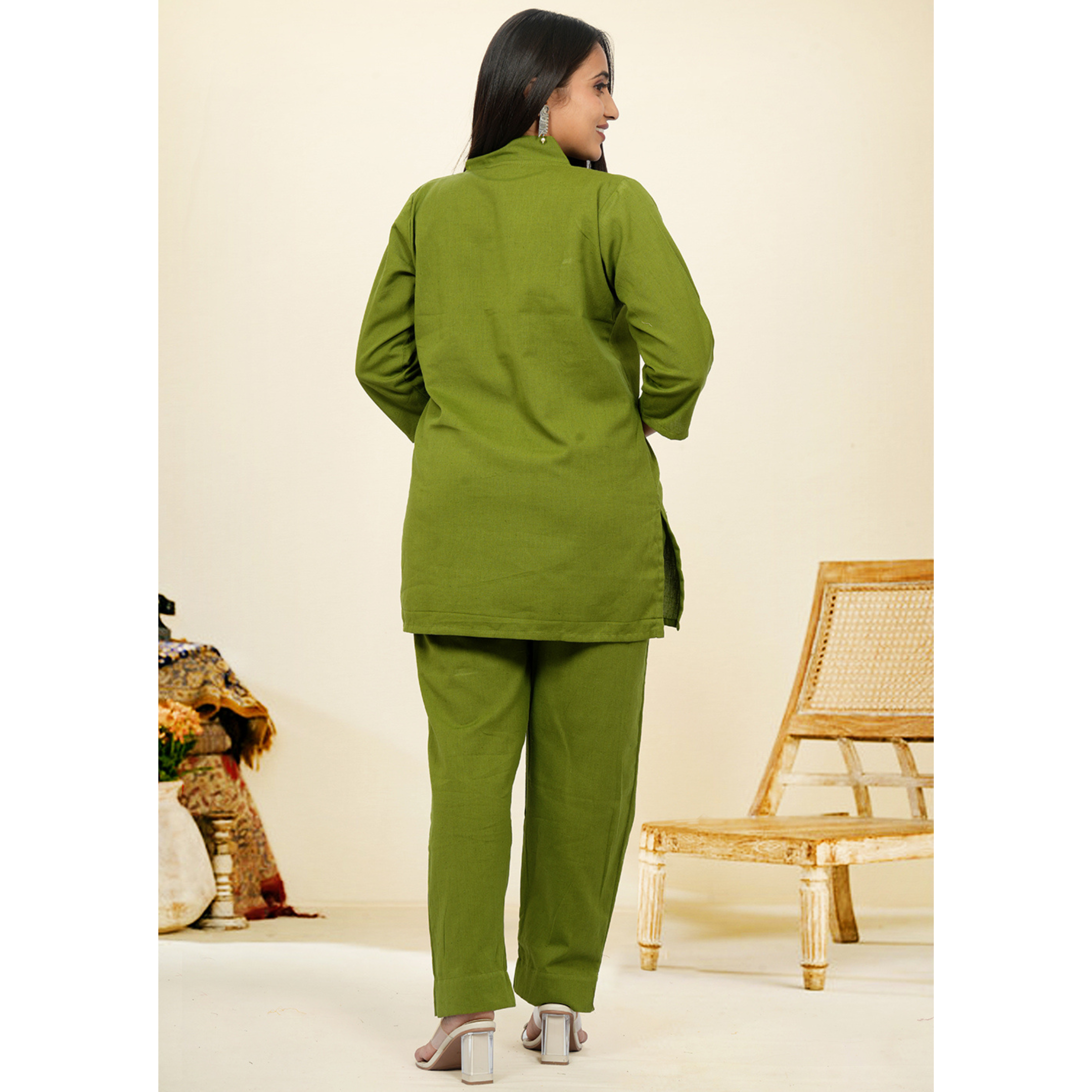 Nivaah Mehendi Green Cotton Short Co-Ord Set Nivaah Mehendi Green Cotton Short Co-Ord Set