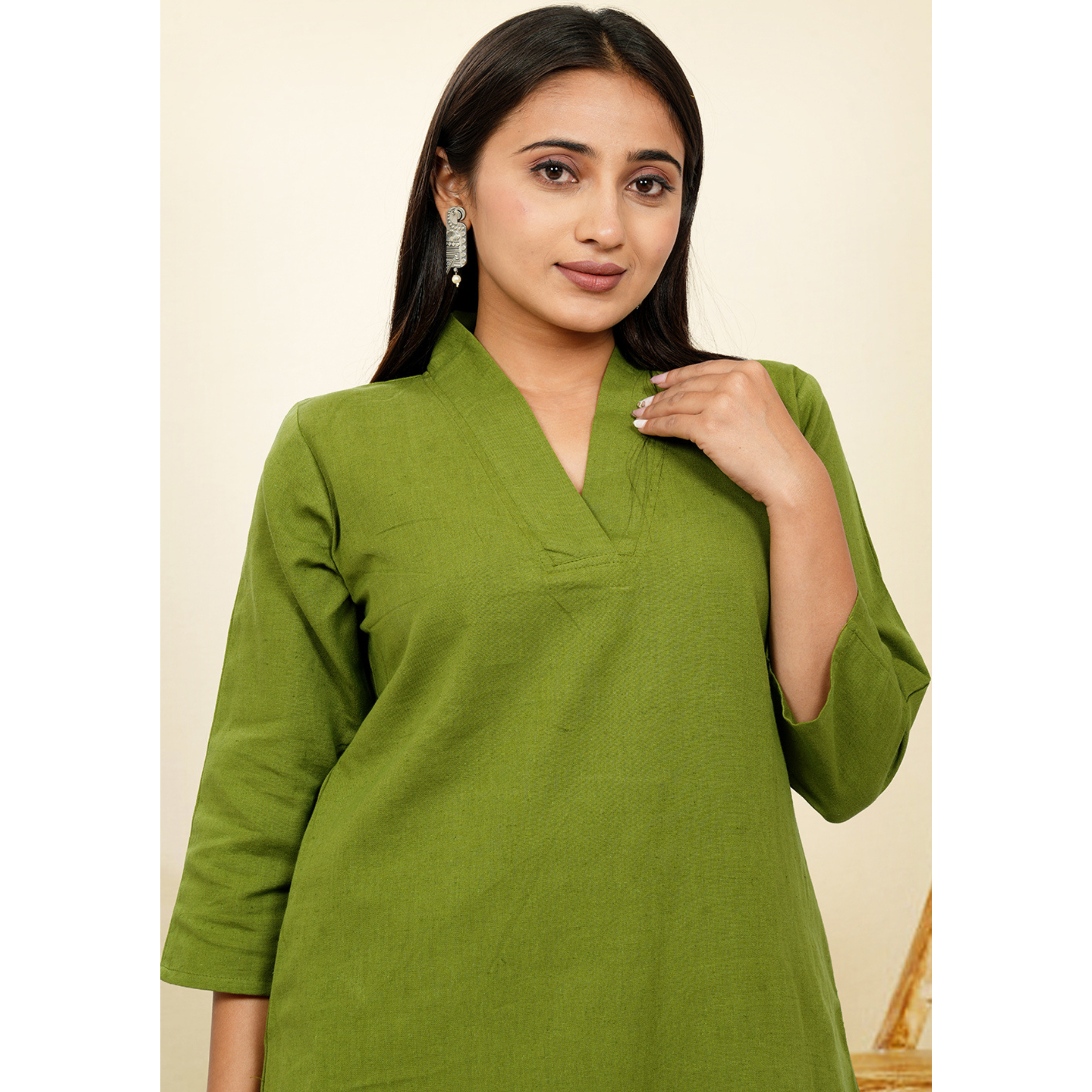 Ruhani Mehendi Green Cotton A-Line long Co-Ord Set Ruhani Mehendi Green Cotton A-Line long Co-Ord Set