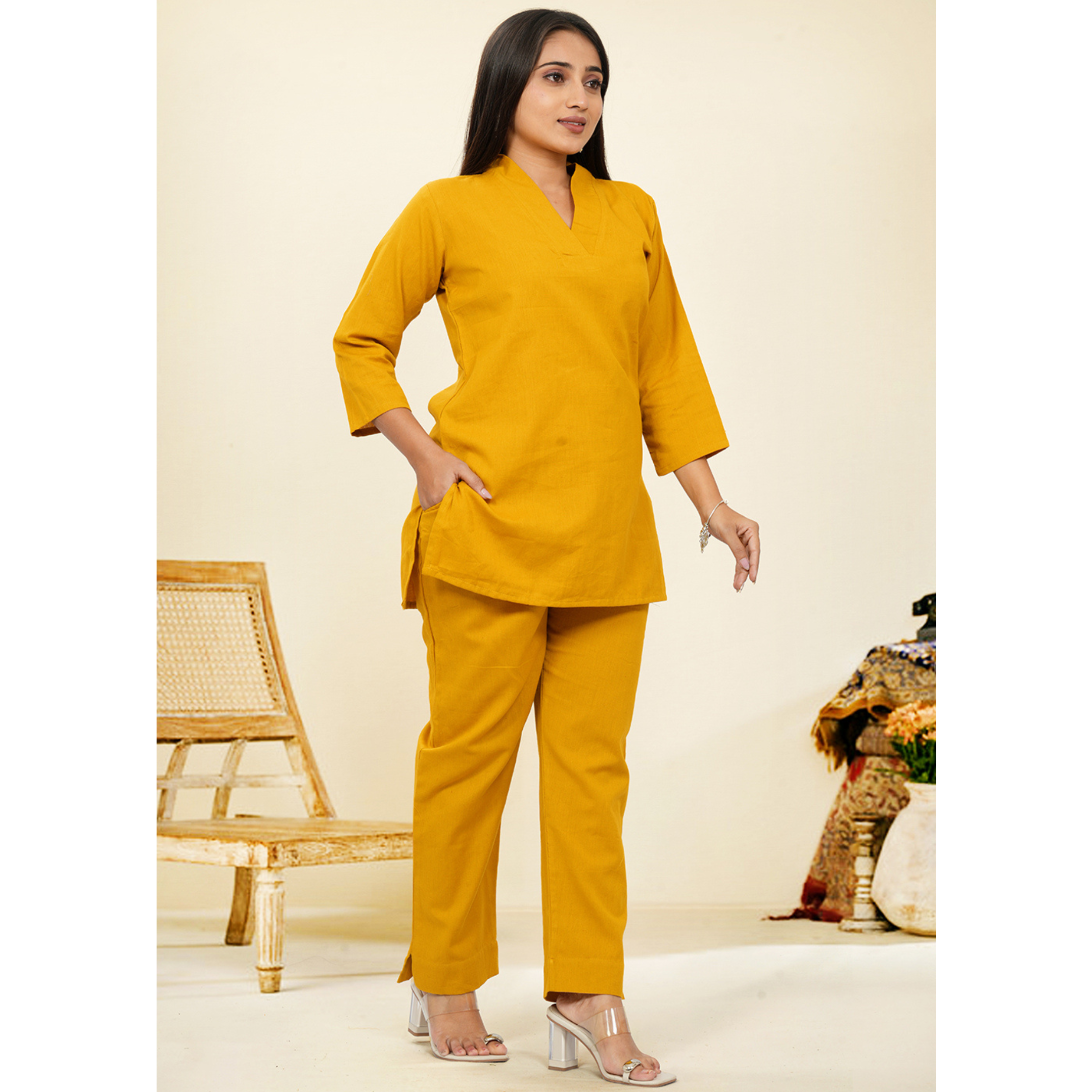 Nivaah Mustard Cotton Short Co-Ord Set Nivaah Mustard Cotton Short Co-Ord Set