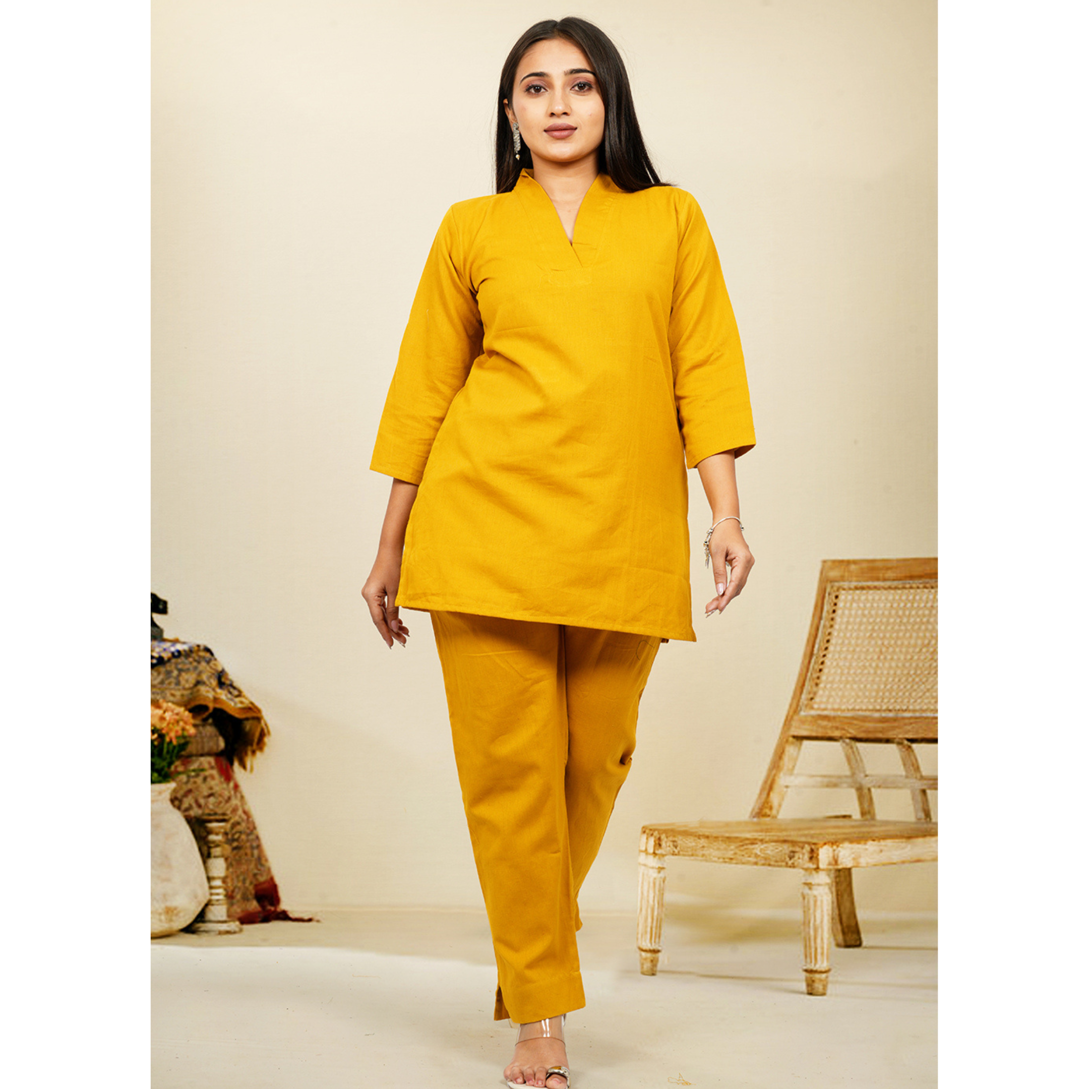 Nivaah Mustard Cotton Short Co-Ord Set Nivaah Mustard Cotton Short Co-Ord Set