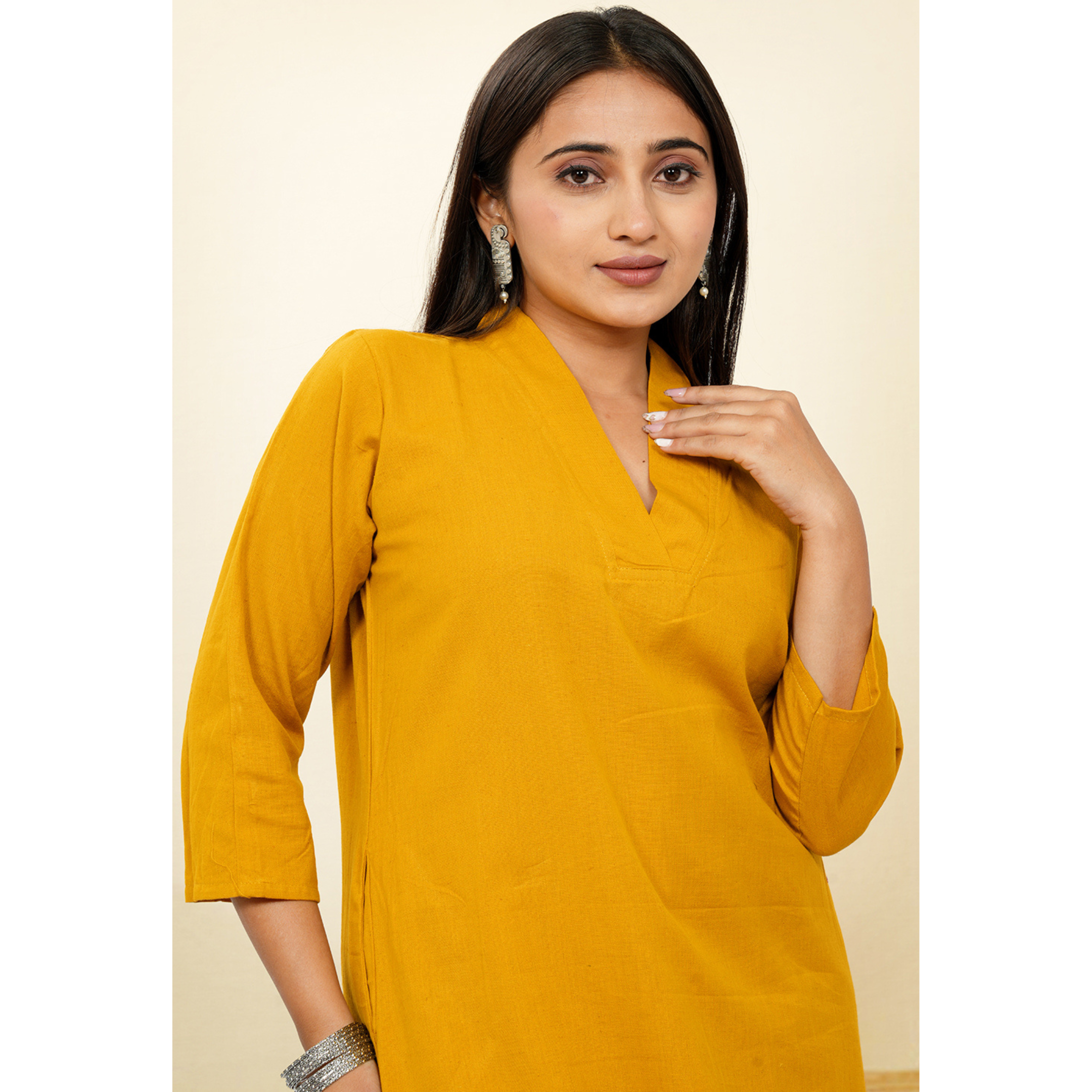 Ruhani Mustard Cotton A-Line long Co-Ord Set Ruhani Mustard Cotton A-Line long Co-Ord Set