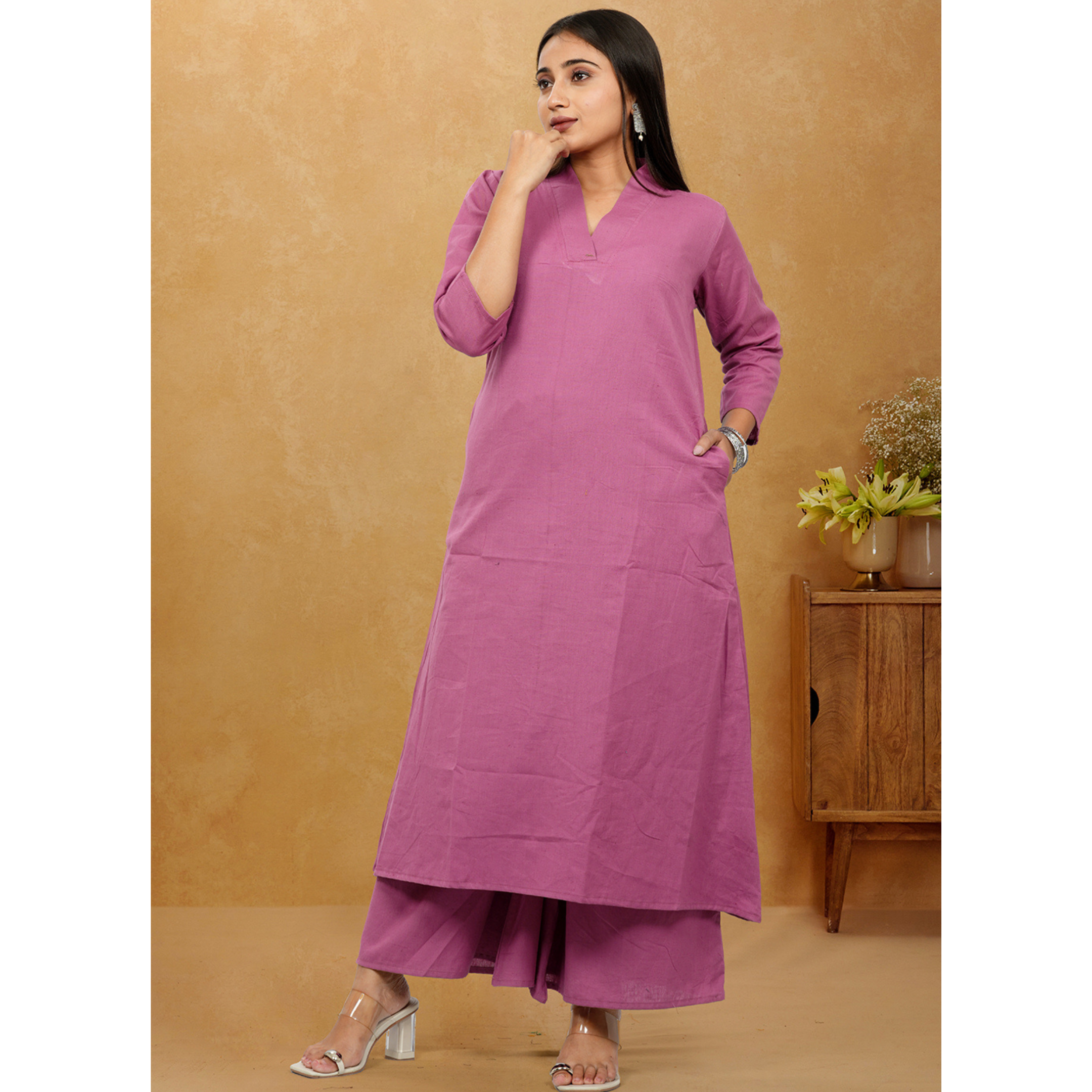 Ruhani Onion Pink Cotton A-Line long Co-Ord Set Ruhani Onion Pink Cotton A-Line long Co-Ord Set