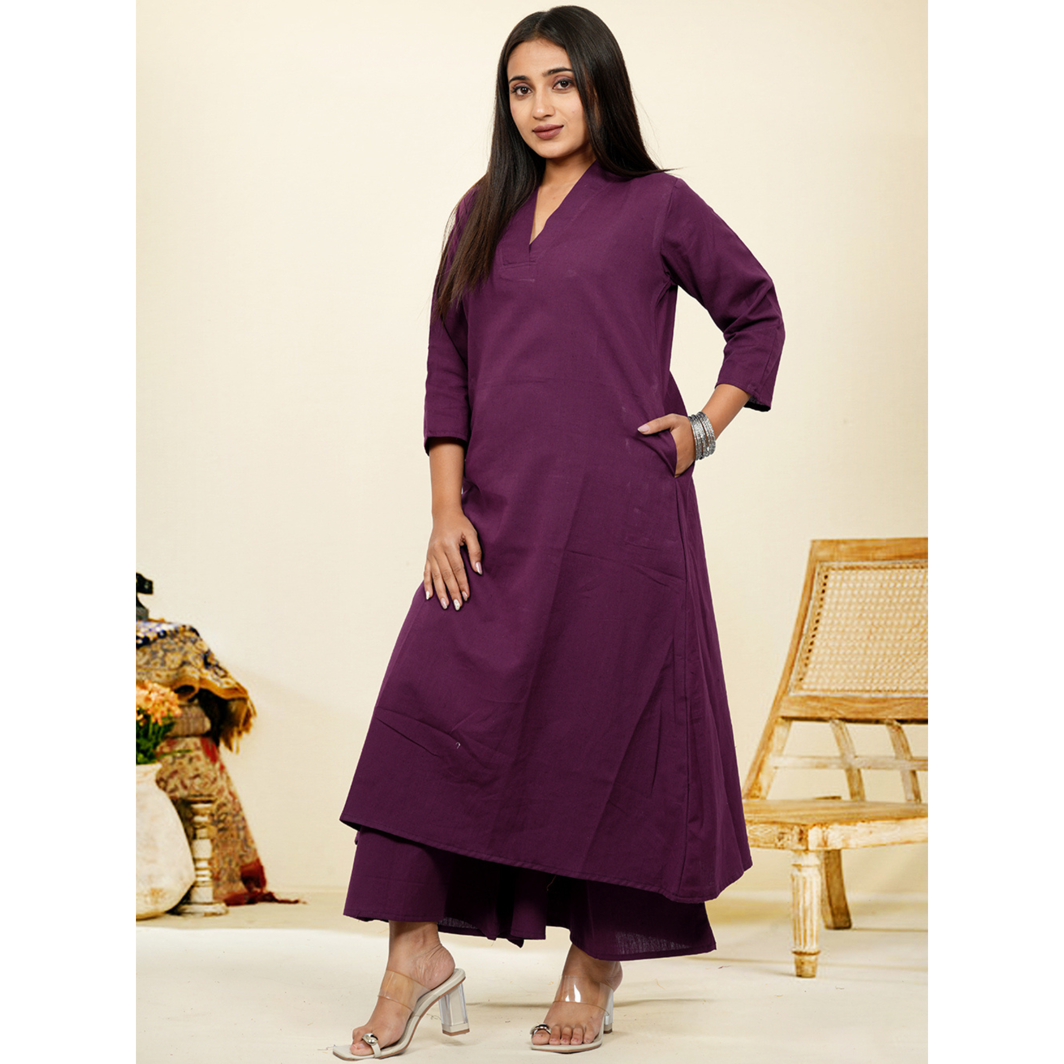 Ruhani Purple Cotton A-Line long Co-Ord Set Ruhani Purple Cotton A-Line long Co-Ord Set