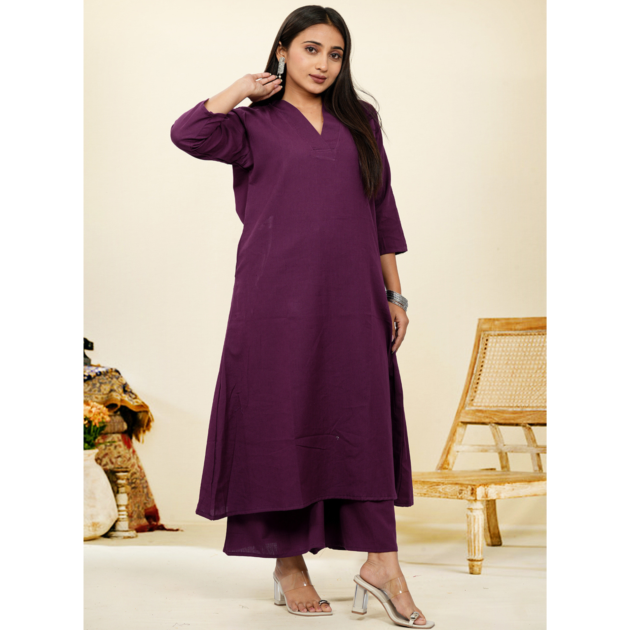 Ruhani Purple Cotton A-Line long Co-Ord Set Ruhani Purple Cotton A-Line long Co-Ord Set
