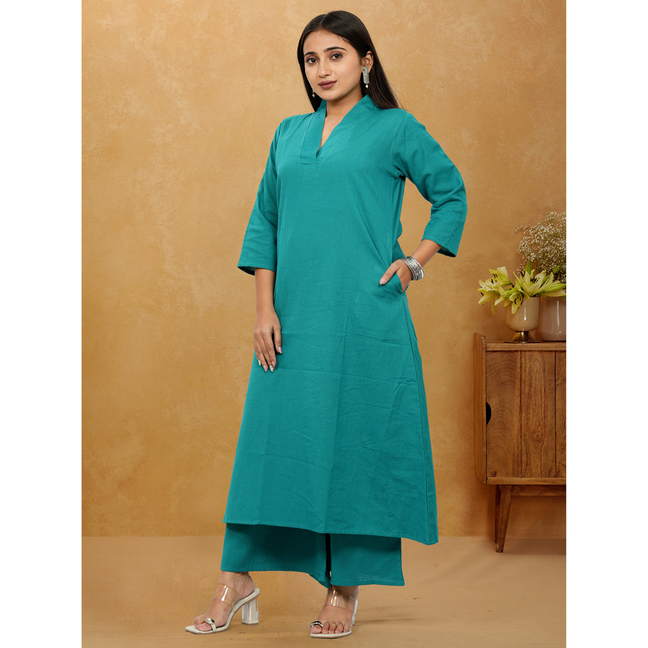 Ruhani Rama Green Cotton A-Line long Co-Ord Set Ruhani Rama Green Cotton A-Line long Co-Ord Set
