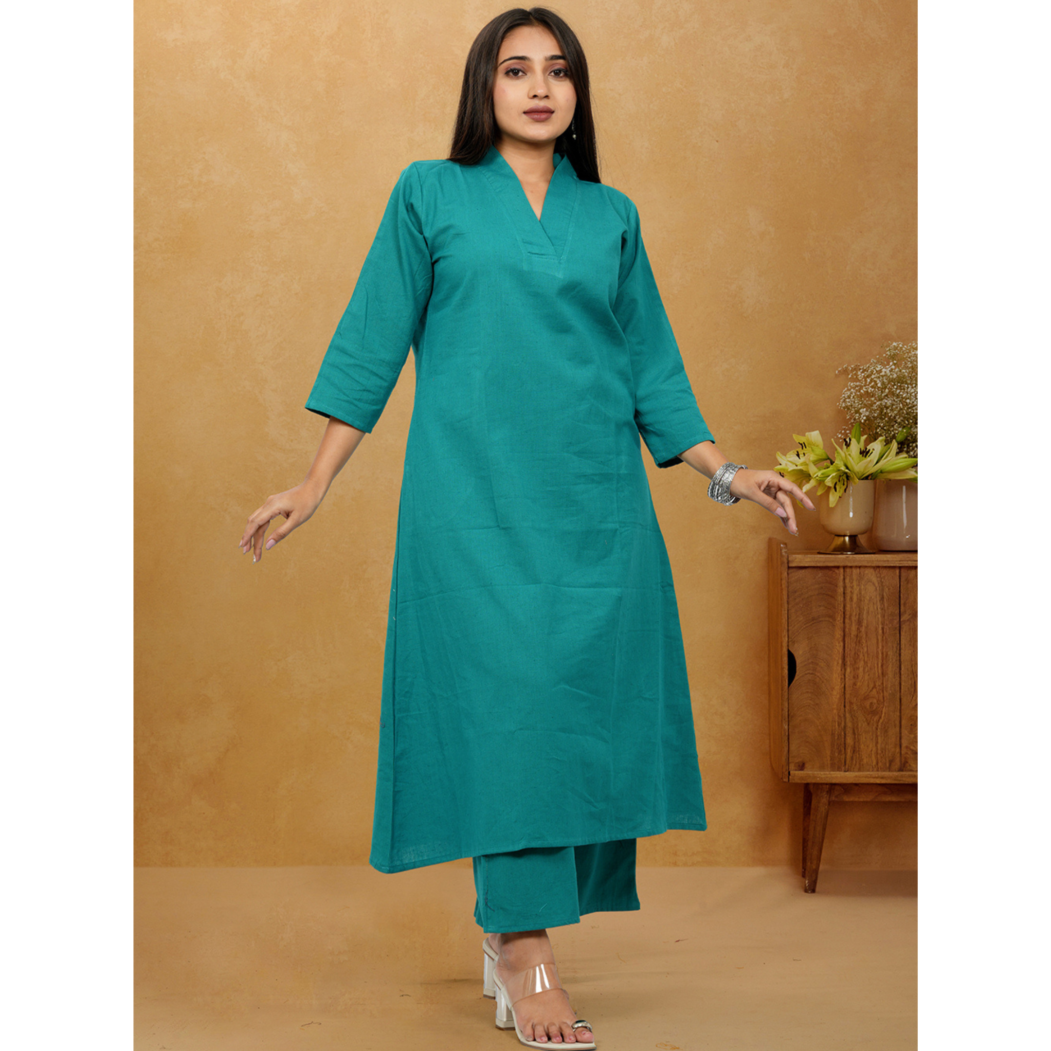 Ruhani Rama Green Cotton A-Line long Co-Ord Set Ruhani Rama Green Cotton A-Line long Co-Ord Set