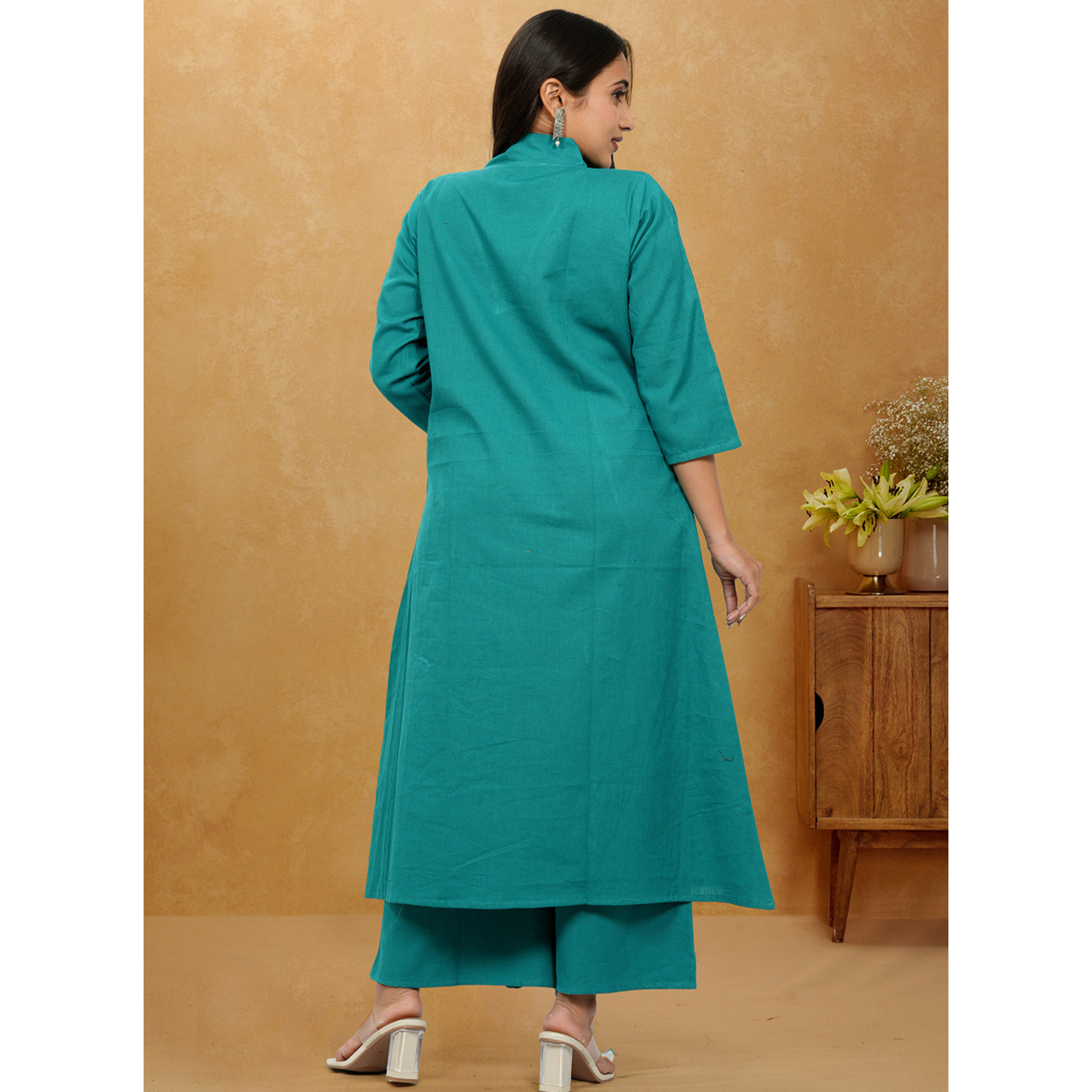 Ruhani Rama Green Cotton A-Line long Co-Ord Set Ruhani Rama Green Cotton A-Line long Co-Ord Set