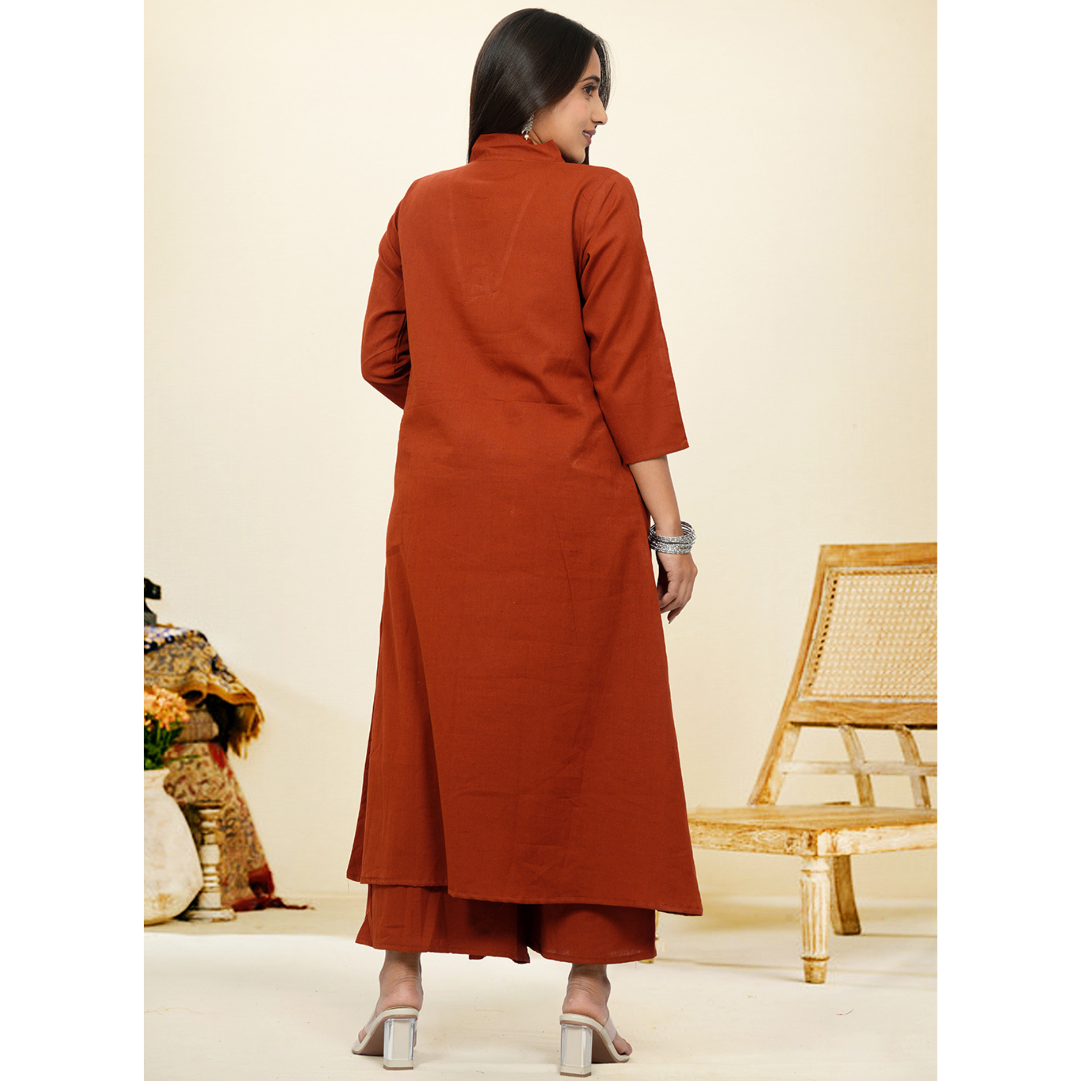 Ruhani Rust Cotton A-Line long Co-Ord Set Ruhani Rust Cotton A-Line long Co-Ord Set