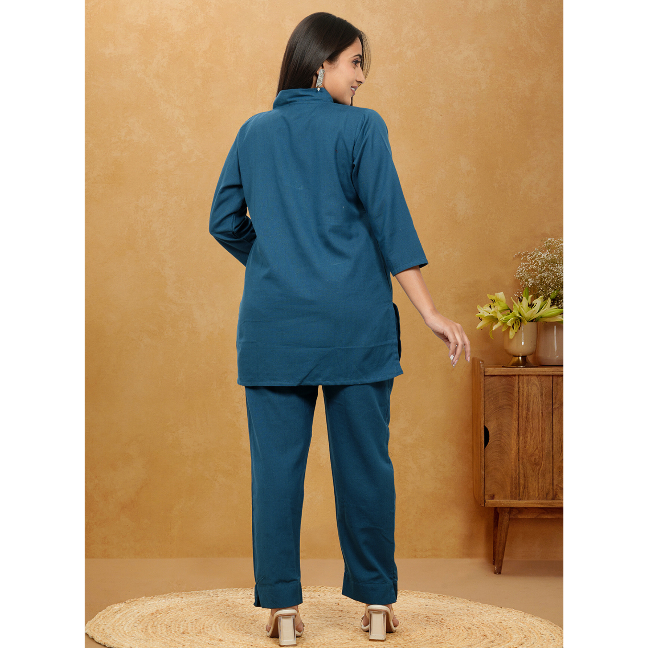 Nivaah Teal Blue Cotton Short Co-Ord Set Nivaah Teal Blue Cotton Short Co-Ord Set