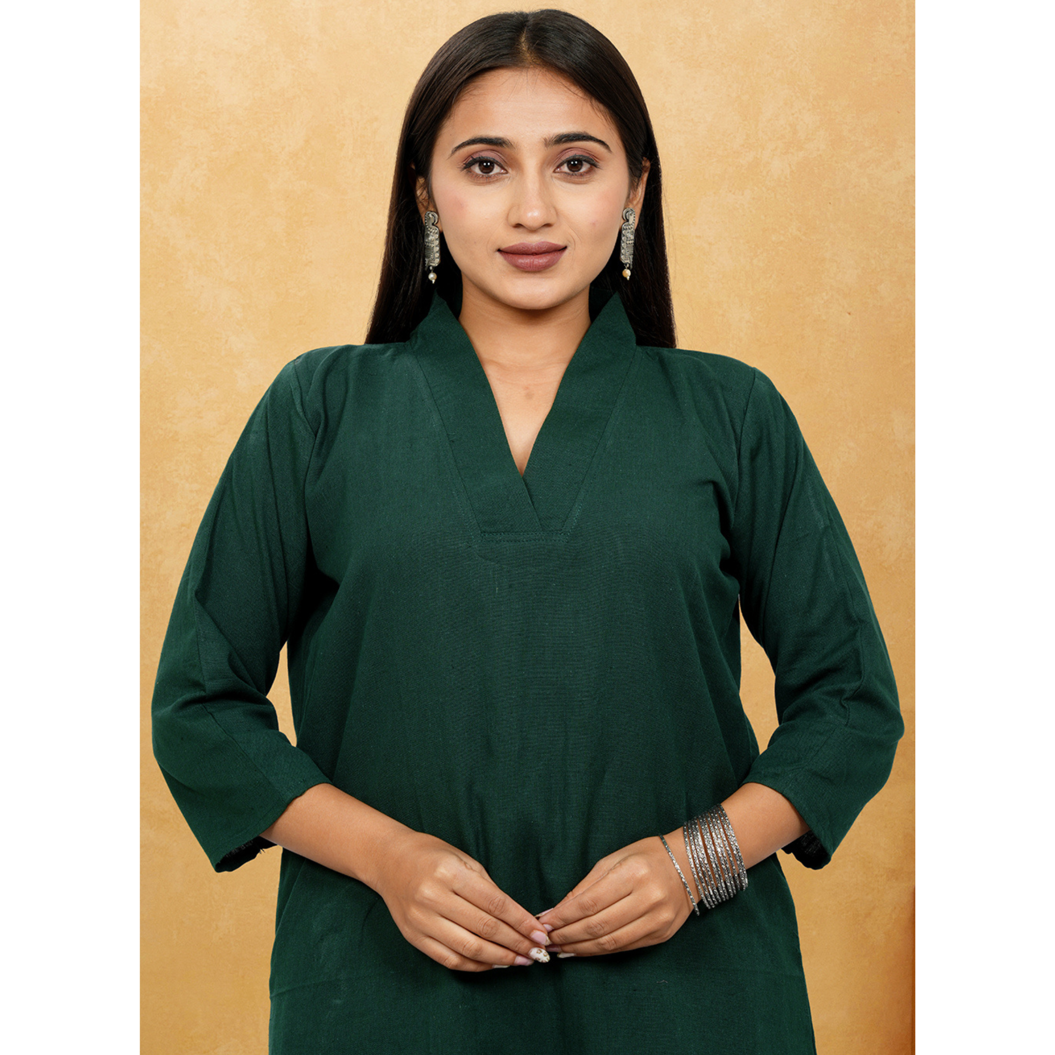 Ruhani Bottle Green Cotton A-Line long Co-Ord Set Ruhani Bottle Green Cotton A-Line long Co-Ord Set