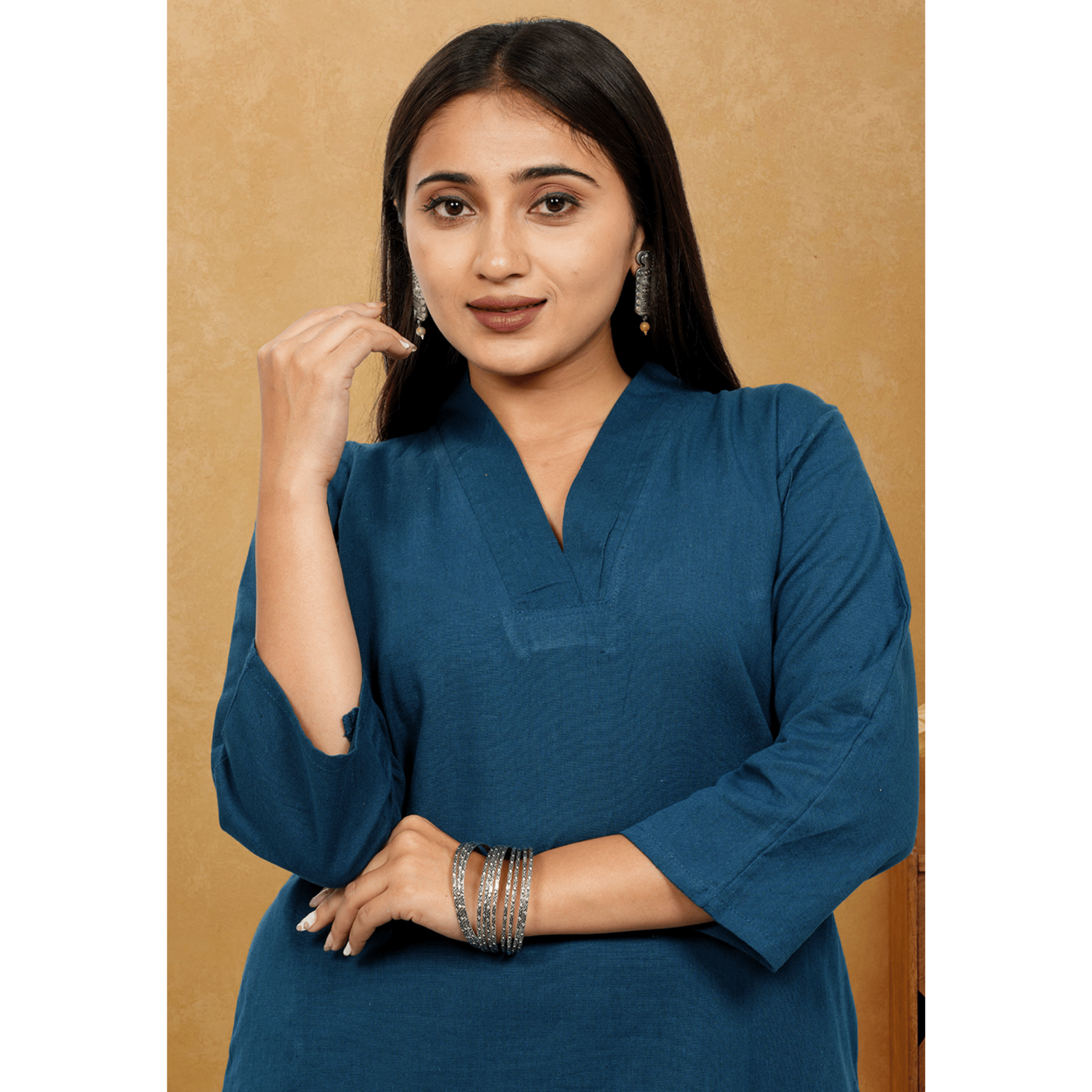 Ruhani Teal Blue Cotton A-Line long Co-Ord Set